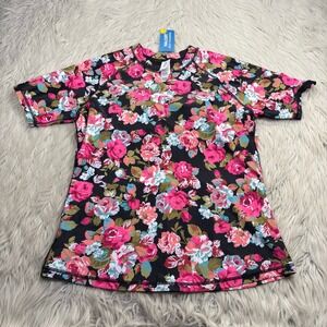 NWT Halcurt Women's M Pink Black Floral SS Swim Shirt UPF 50+ Beach Travel